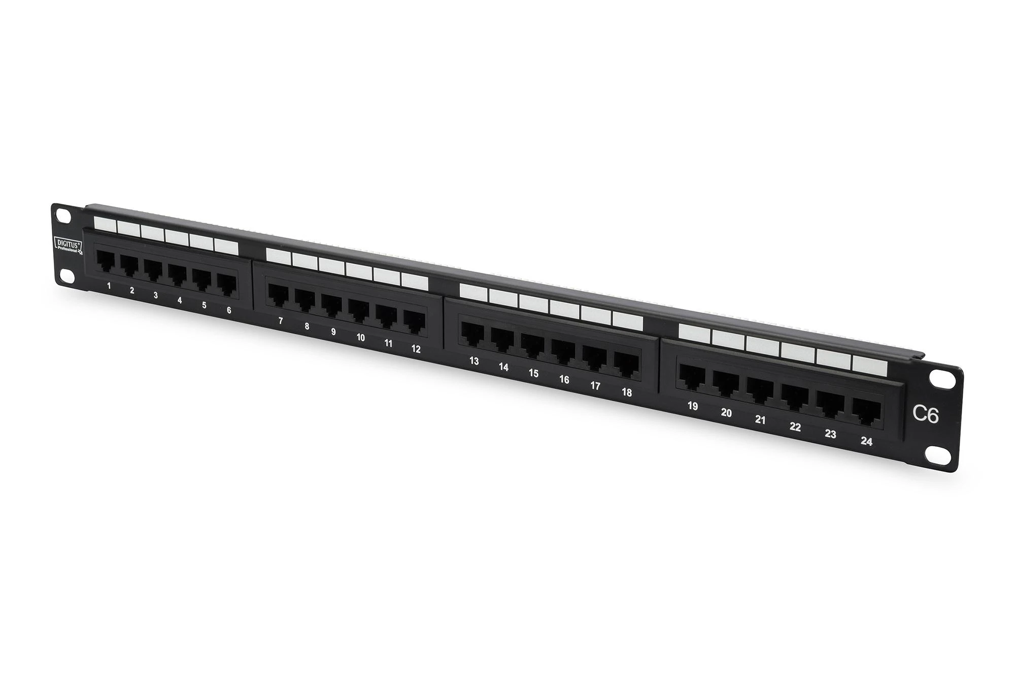 Assmann Electronic DIGITUS Patch Panel 19colių 24Port Cat6 neekranuotas juodas RAL 9005 kabelio montavimas apie LSA be LSA dangtelio