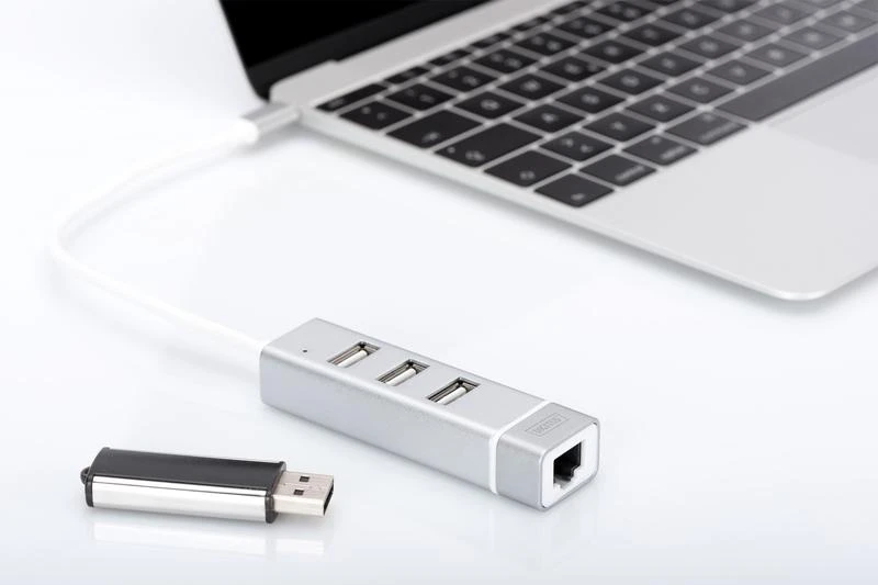 Digitus USB-C šakotuvas su trimis USB ir LAN prievadais