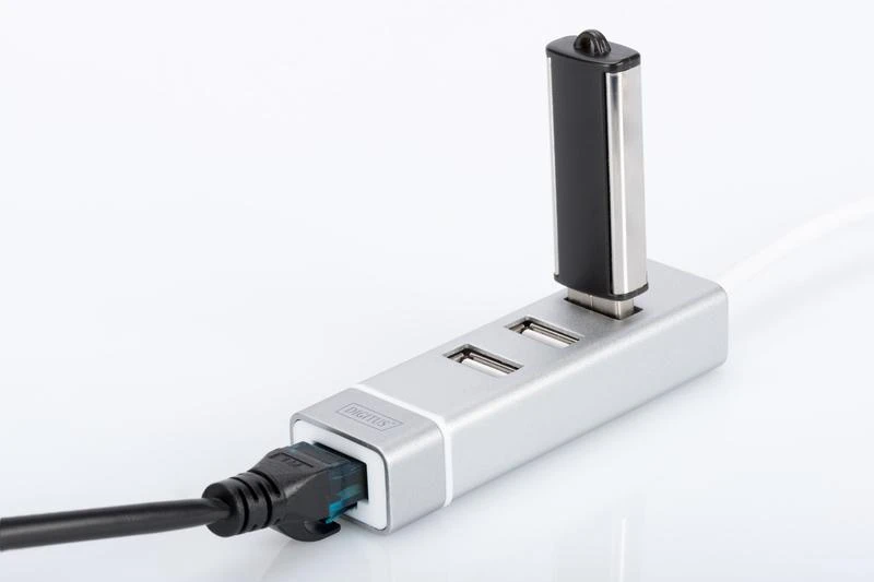 Assmann Electronic DIGITUS USB 2.0 3 prievadų šakotuvas + greitas Ethernet LAN adapteris su C tipo jungtimi