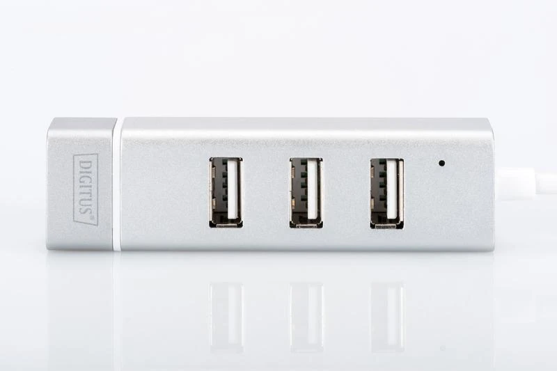 Assmann Electronic DIGITUS USB 2.0 3 prievadų šakotuvas + greitas Ethernet LAN adapteris su C tipo jungtimi