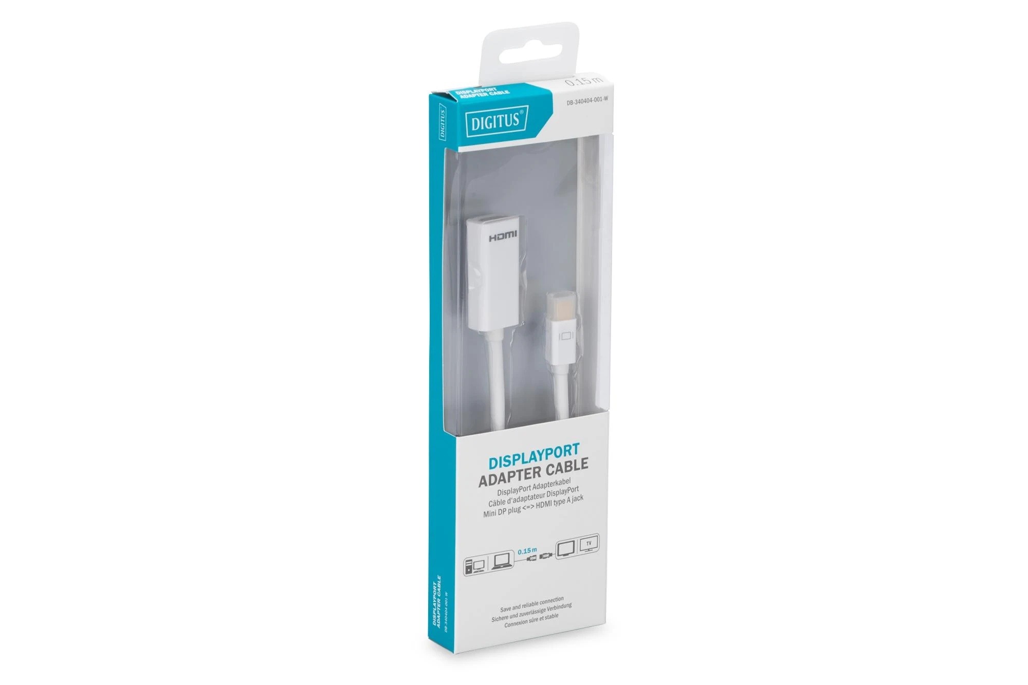Adapteris AV Digitus DisplayPort Mini – HDMI balta (DB-340404-001-W)