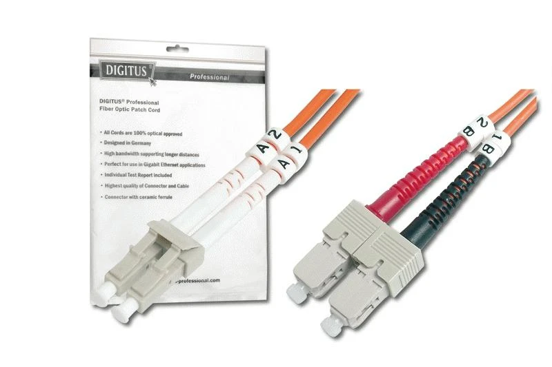 Assmann Electronic DIGITUS LWL patchable LC/SC 50/125um 1m Multimode Duplex Halogenfrei bis 1Gbit su Messprotokoll oranžinis OM2