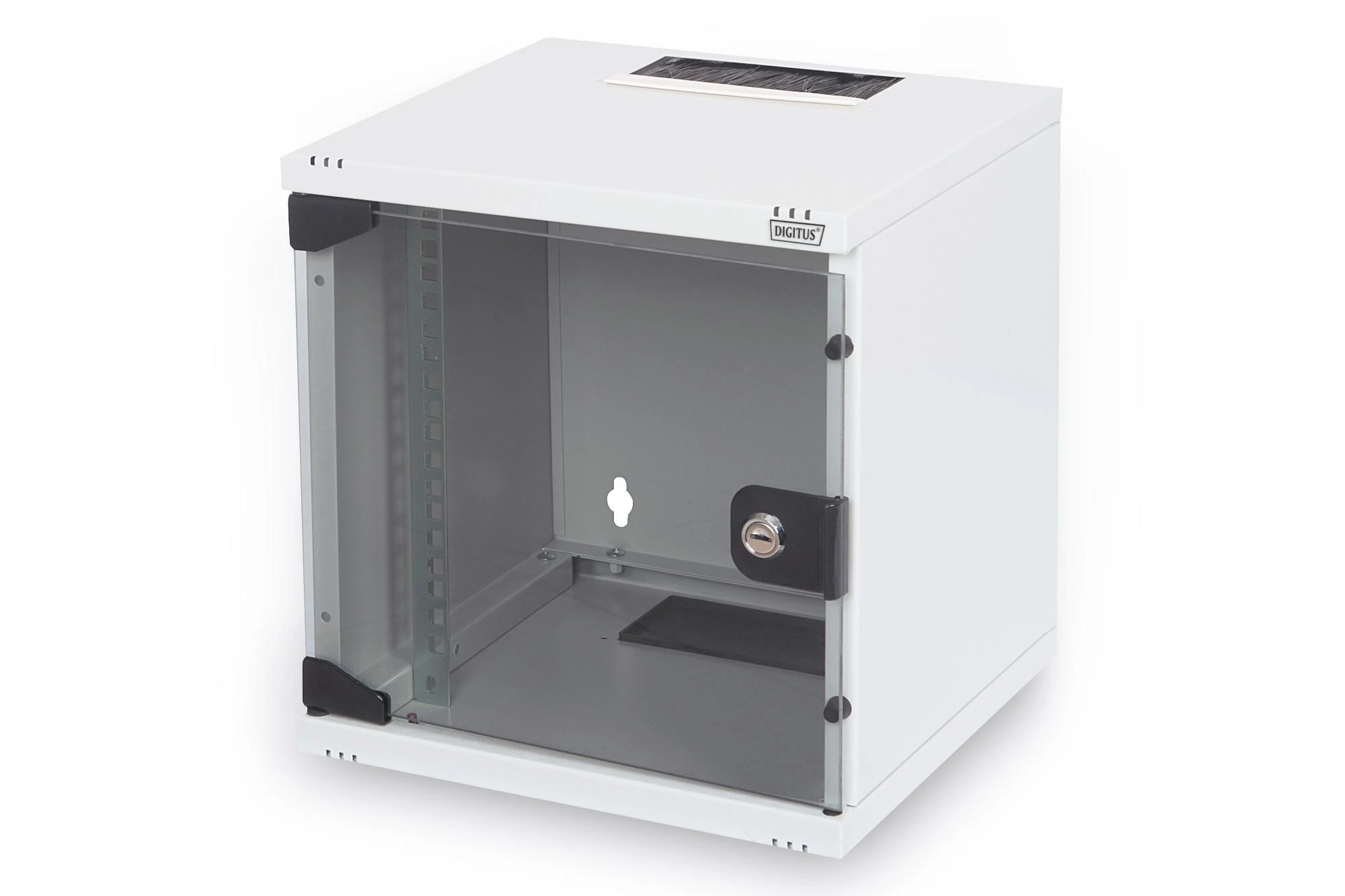 „Digitus“ | 6U sieninė spintelė | DN-10-05U-1 | Saugos klasė IP20; 200° durų atidarymo kampas; Rakinamos apsauginio stiklo durys; 254 mm (10 colių) profilio bėgeliai, sumontuoti priekinėje pusėje spintelės viduje, cinkuoti; 254 mm (10 colių) profilio bėgelių gylis yra reguliuojamas | 33,0 x 31,2 x 30,0 cm | Pilkas