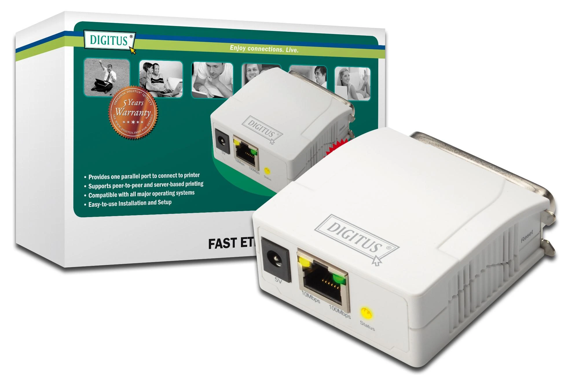 Assmann Electronic DIGITUS greitas eterneto spausdinimo serveris 1xParallel 1xRJ-45 su maitinimo šaltiniu