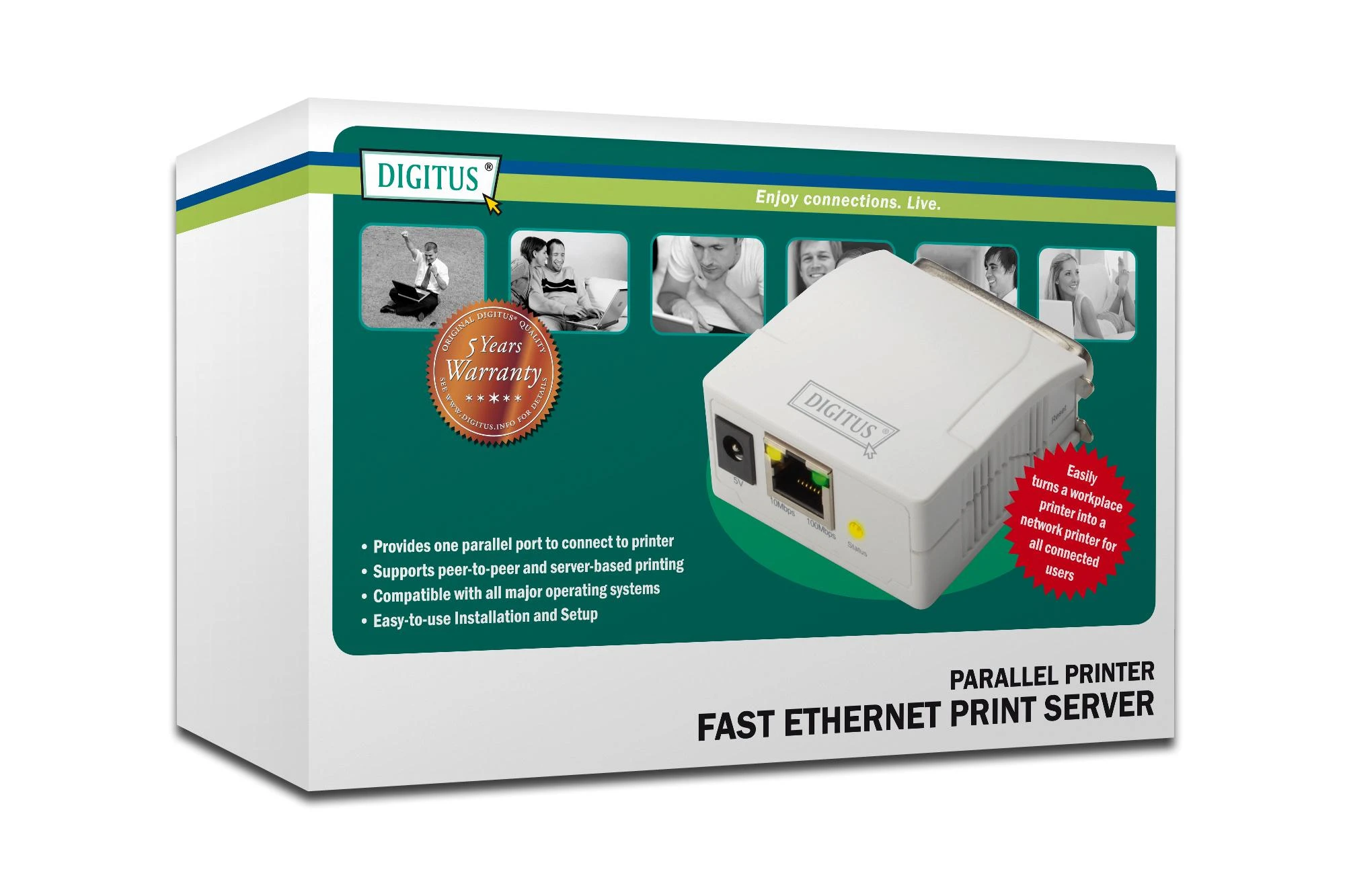 Assmann Electronic DIGITUS greitas eterneto spausdinimo serveris 1xParallel 1xRJ-45 su maitinimo šaltiniu