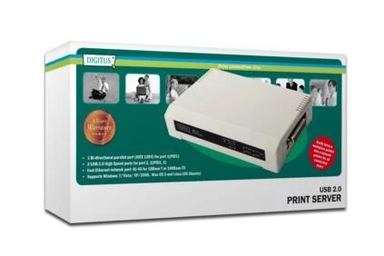 Assmann Electronic DIGITUS greito eterneto spausdinimo serveris 2+1port 2xUSB2.0 1xparallel 1xRJ-45 su maitinimo šaltiniu