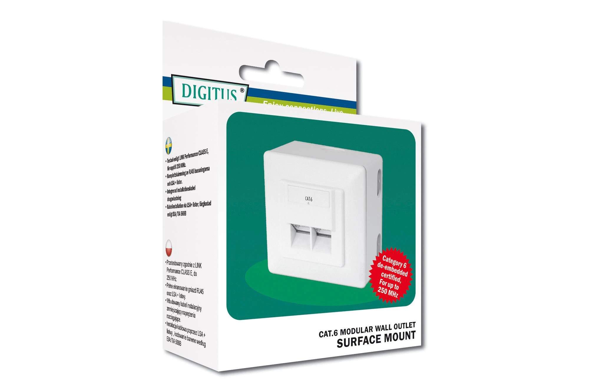 Assmann Electronic DIGITUS modulinis sieninis lizdas 2xRJ45 baltas Cat6 pilnai ekranuotas paviršinis montavimas RAL 9010
