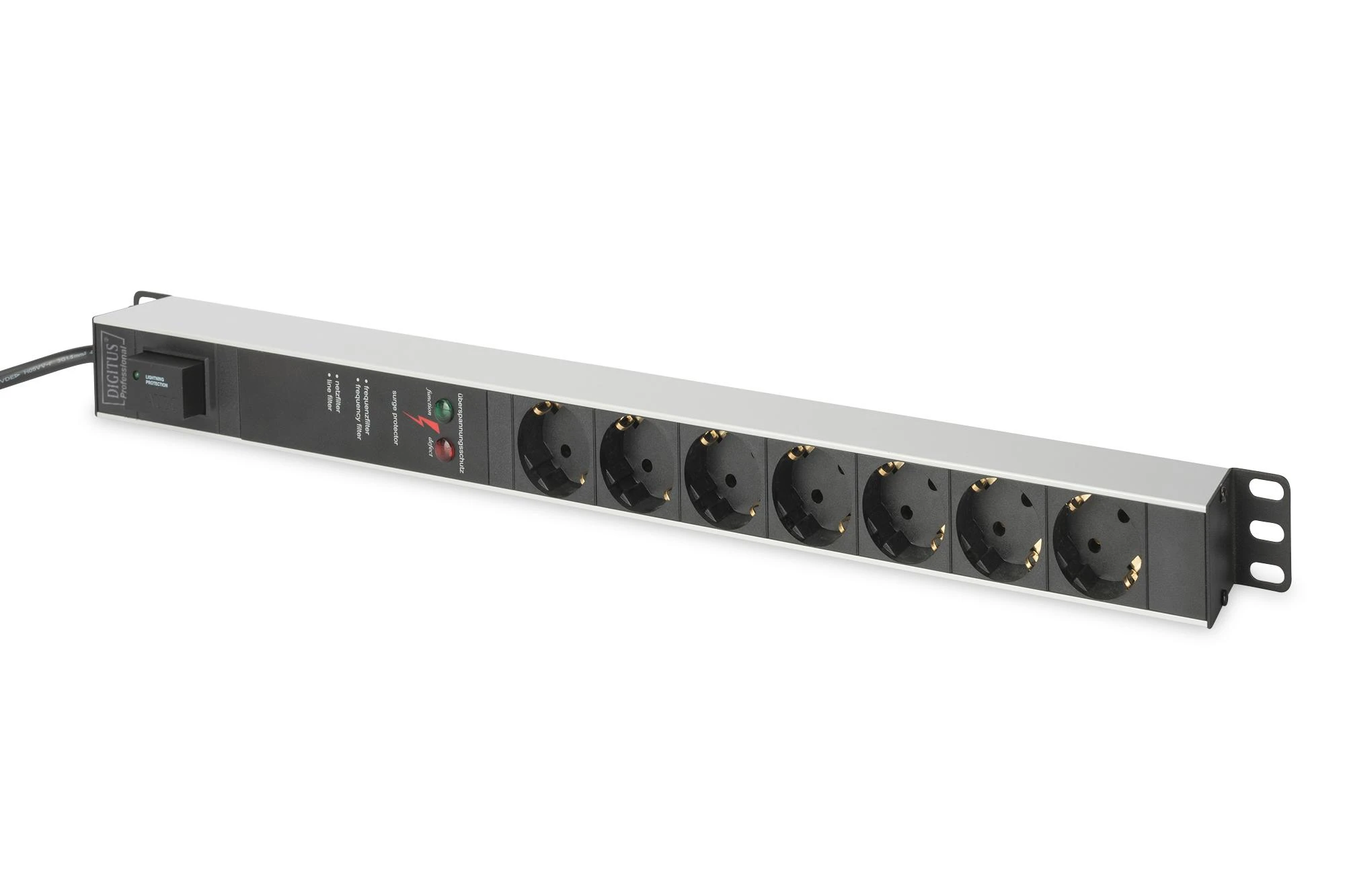 Assmann Electronic DIGITUS 1U Aliuminio PDU Montuojamas ant stovo 16A 4000W 250VAC 50/60Hz 7x lizdas CEE 7/7 2m kabelis CEE 7/7 kištukas