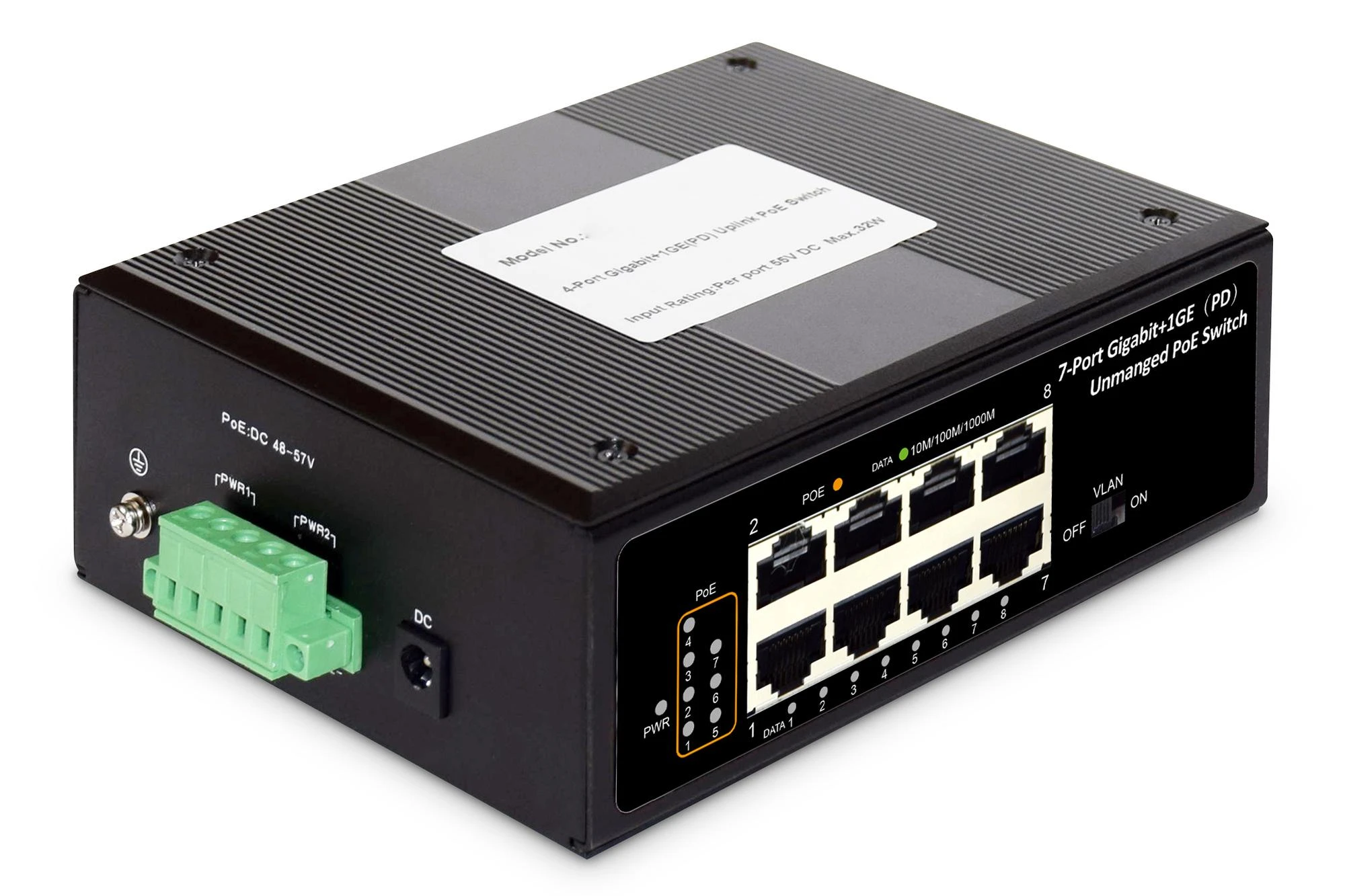 Šakotuvas Digitus INDUSTRIAL 7XGIGABIT POE SWITCH - 1XPD-PORT EXTENDED TEMP IN