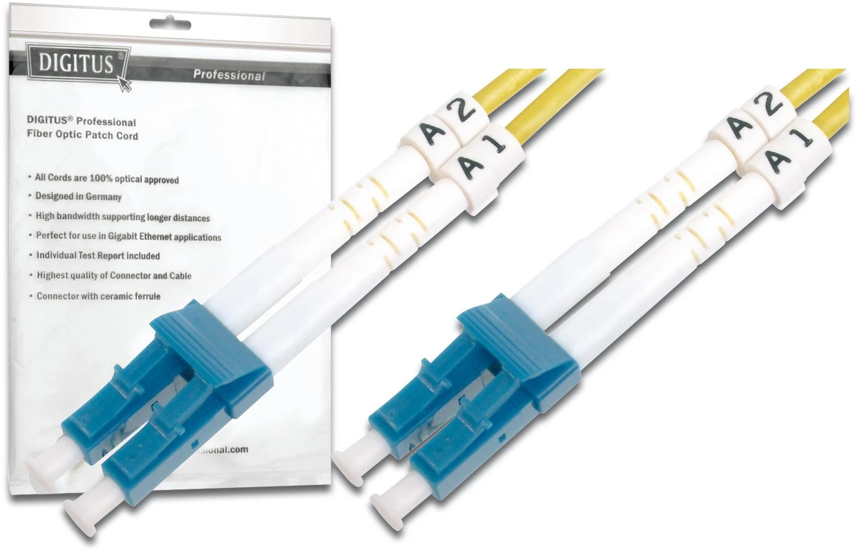 Assmann Electronic DIGITUS LWL patchable LC/LC 09/125um singelmode Duplex be halogenų su protokolu geltona 1m