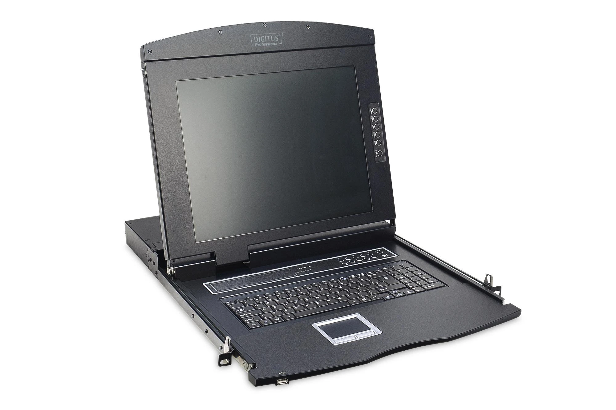 Assmann Electronic DIGITUS modulinė 43,2 cm 17 colių TFT konsolė su 8 prievadų KVM US klaviatūra RAL 9005 juodos spalvos