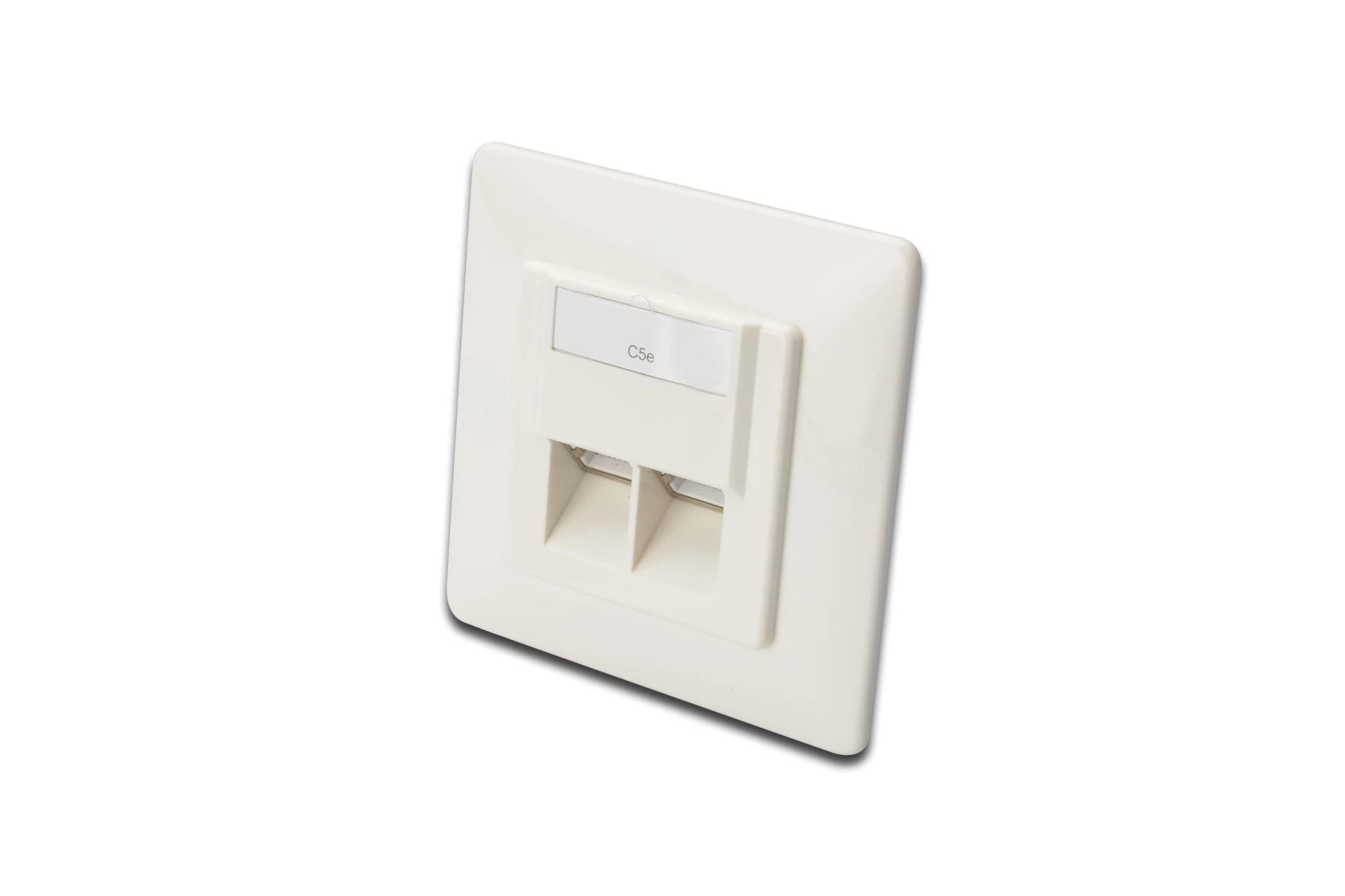 DIGITUS CAT 5e modulinis sieninis lizdas, ekranuotas, 2x RJ45, 8P8C, LSA, grynos baltos spalvos, įleidžiamas, DN-9001/B5-N