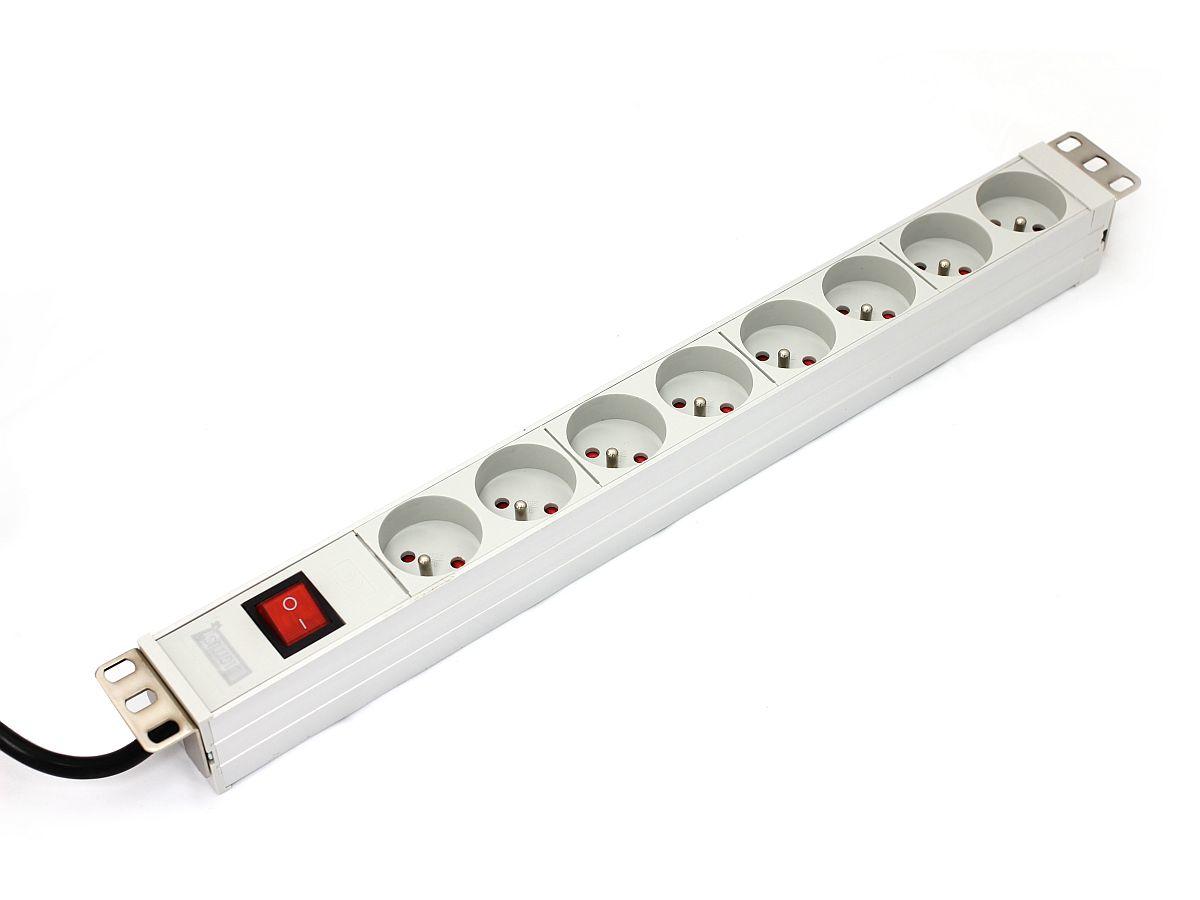 Assmann Electronic ASM A-19-STRIP-2-IMP PDU išleidimo juosta 19 RACK 8xType E, 1,8 m laidas su Schuko, įjungimas/išjungimas, aliuminio