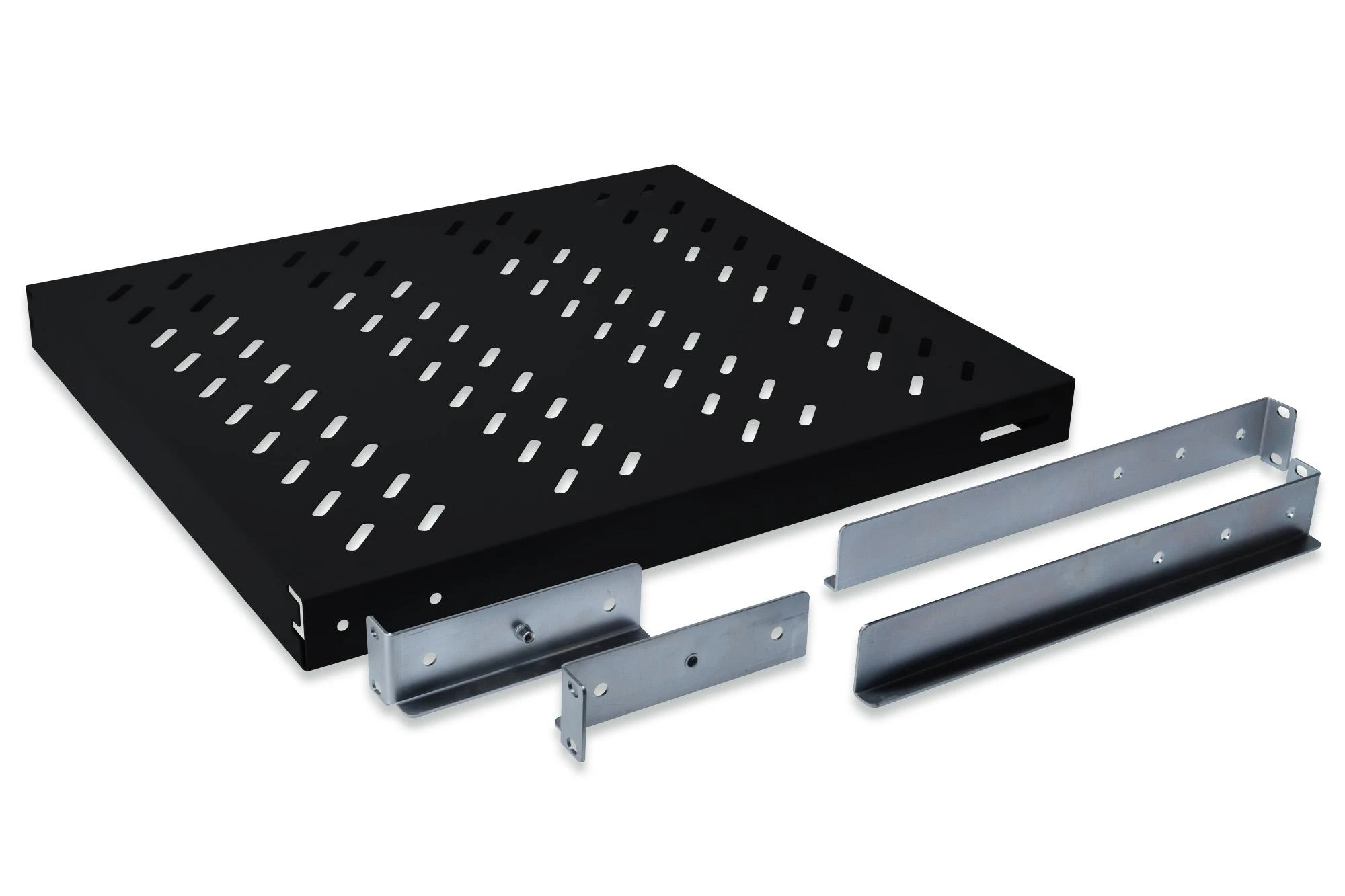 DIGITUS 19" Cabinet shelf, 1U, 350-500mm, color juodas (RAL 9005), DN-97645