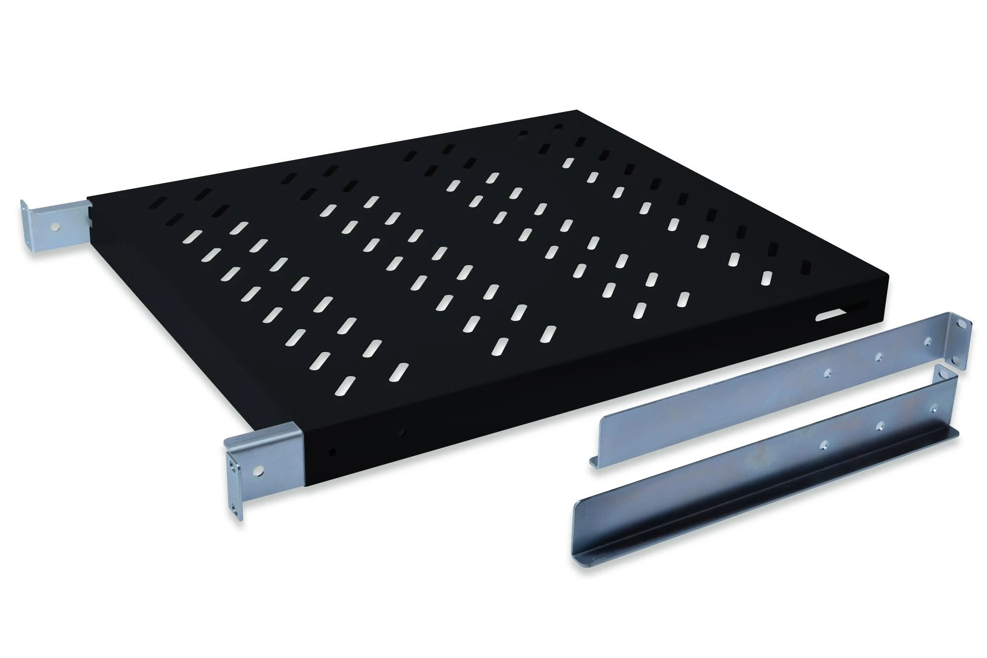 DIGITUS 19" Cabinet shelf, 1U, 350-500mm, color juodas (RAL 9005), DN-97645