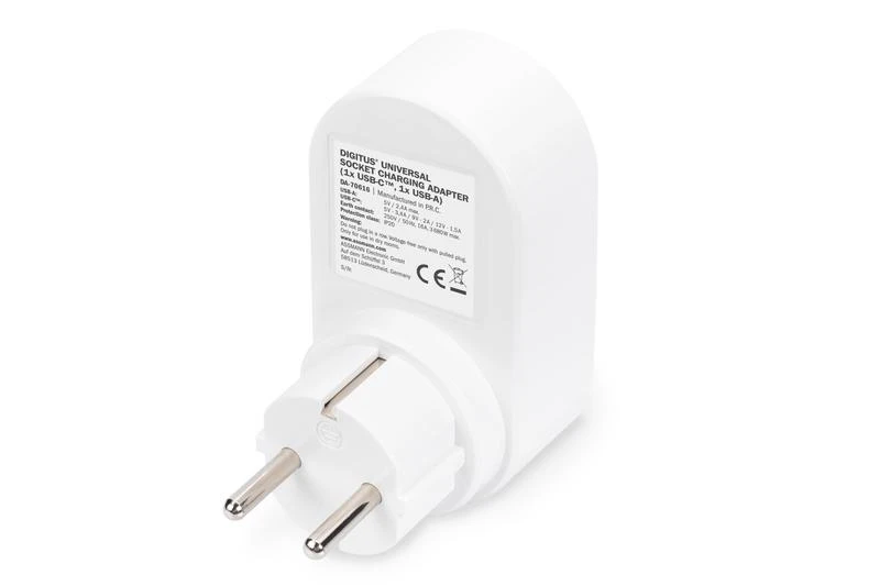Ednet DIGITUS universalus USB-C įkroviklis su USB-A ir integruotu lizdu, DA-70616