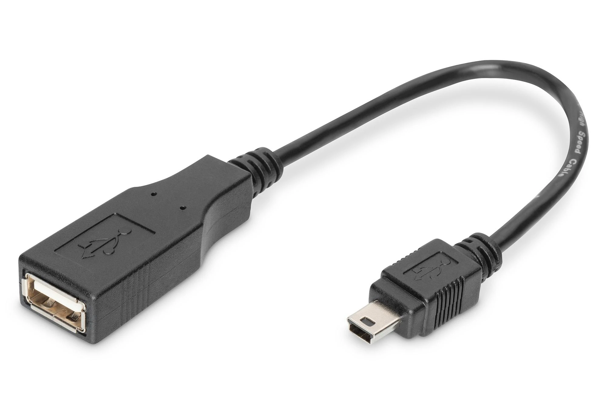 Assmann Electronic ASSMANN USB 2.0 adapterio kabelis OTG tipo mini B - A M/F 0.2m USB 2.0 atitinka bl