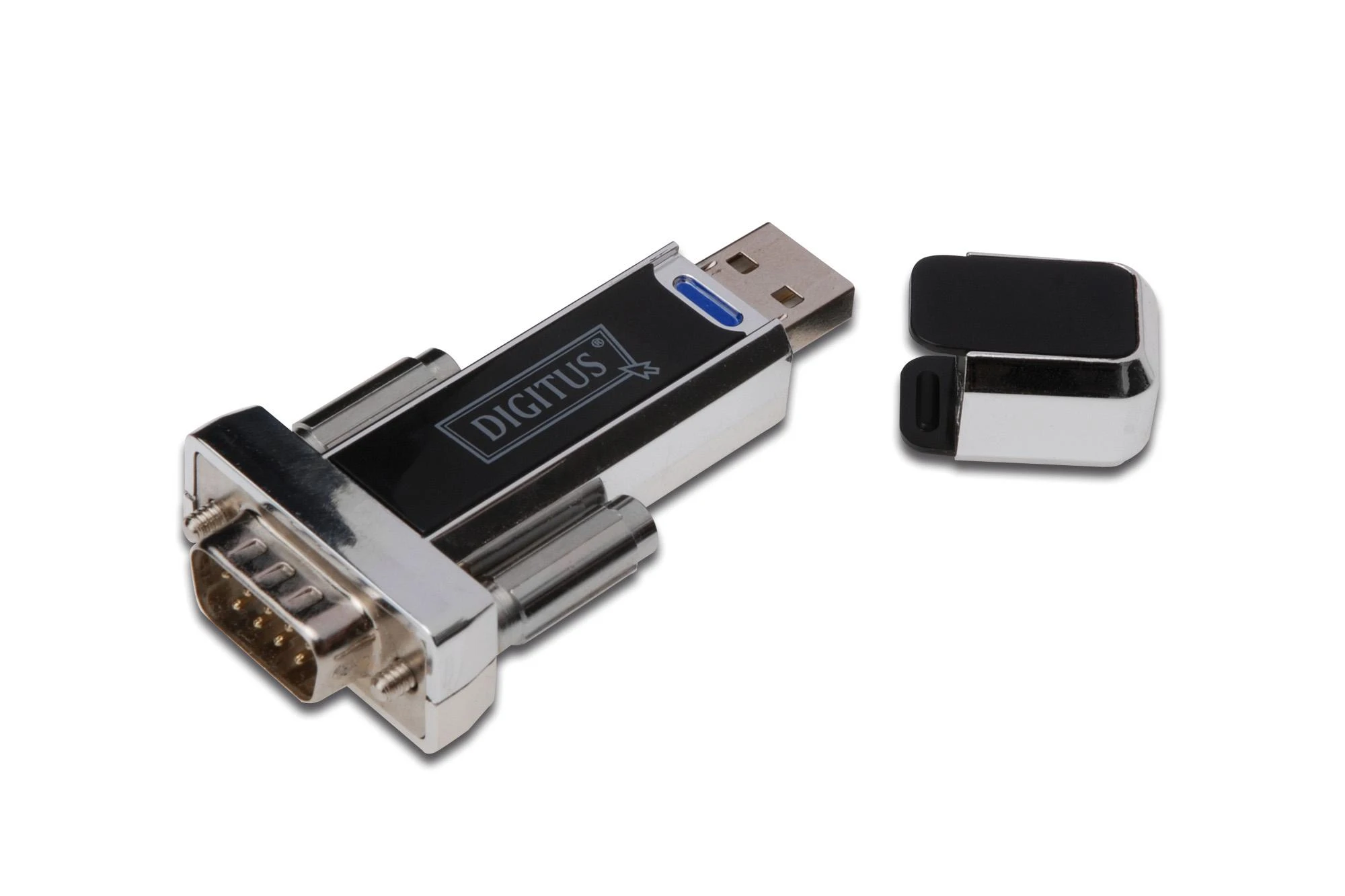 DIGITUS USB į serijinį adapterį su atidarytu dangteliu