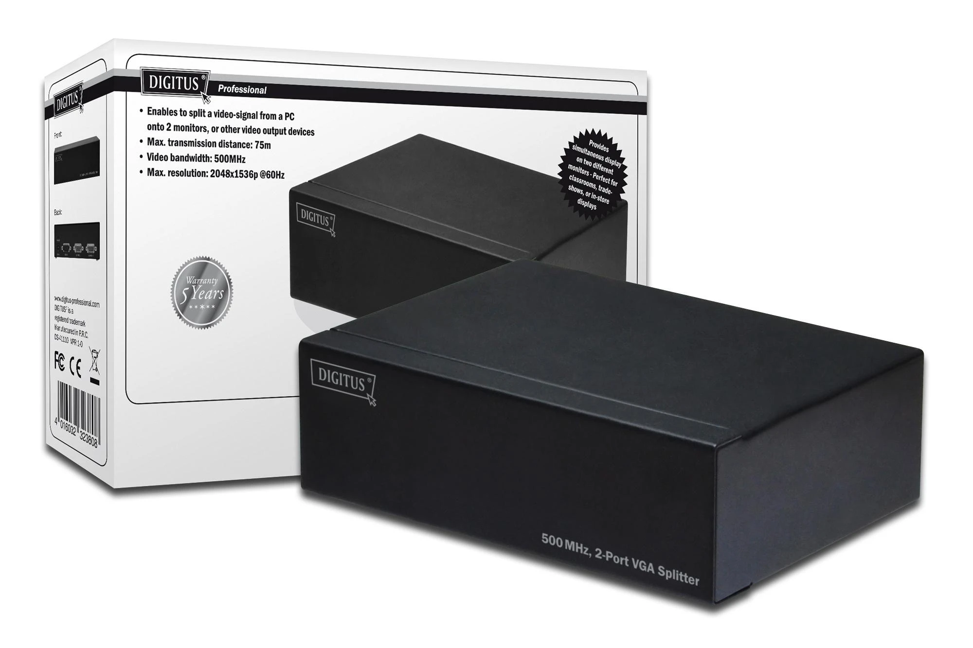 Assmann Electronic VGA skirstytuvas, 1xPC 2x Monitorius, 500M
