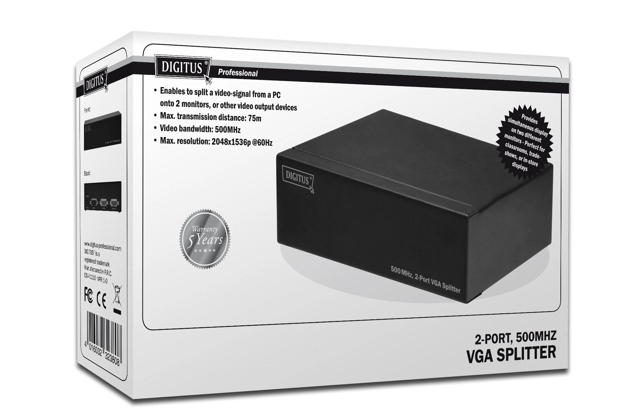 Assmann Electronic VGA skirstytuvas, 1xPC 2x Monitorius, 500M
