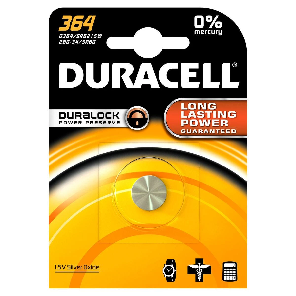 Duracell 364 sidabro oksido elementas pakuotėje