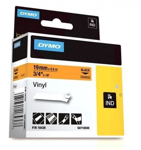 DYMO Rhino Vinilinė Juostelė 19mm x 5.5m / juodas ant oranžinės (18436)