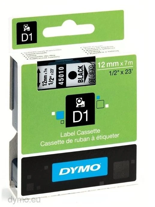 Juostelė DYMO D1 12mm x 7m, vinilinė, juoda ant permatomo / S0720500 45010