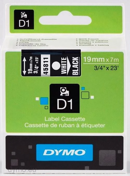 D1, žymėjimo juosta, 19mm, baltas tekstas ant juodo juostos, 7m - 45811 DYMO / S0720910
