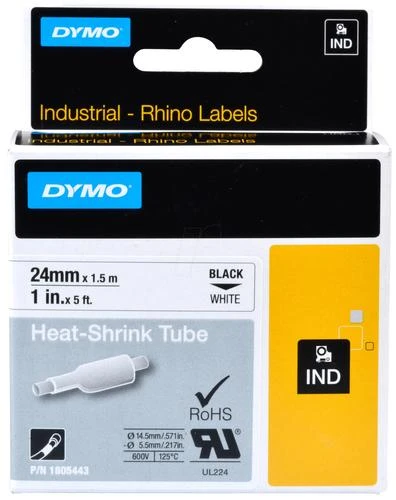 DYMO Rhino Professional, shrink tubing, 24mm, juodas text on baltas, 1.5m 1805443