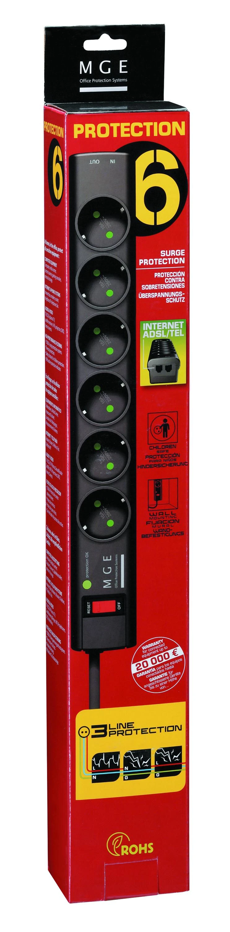 Eaton PS6TD viršįtampių ribotuvas 6 AC išvestis(ys / čių) 220 - 250 V Juoda, Balta 1 m