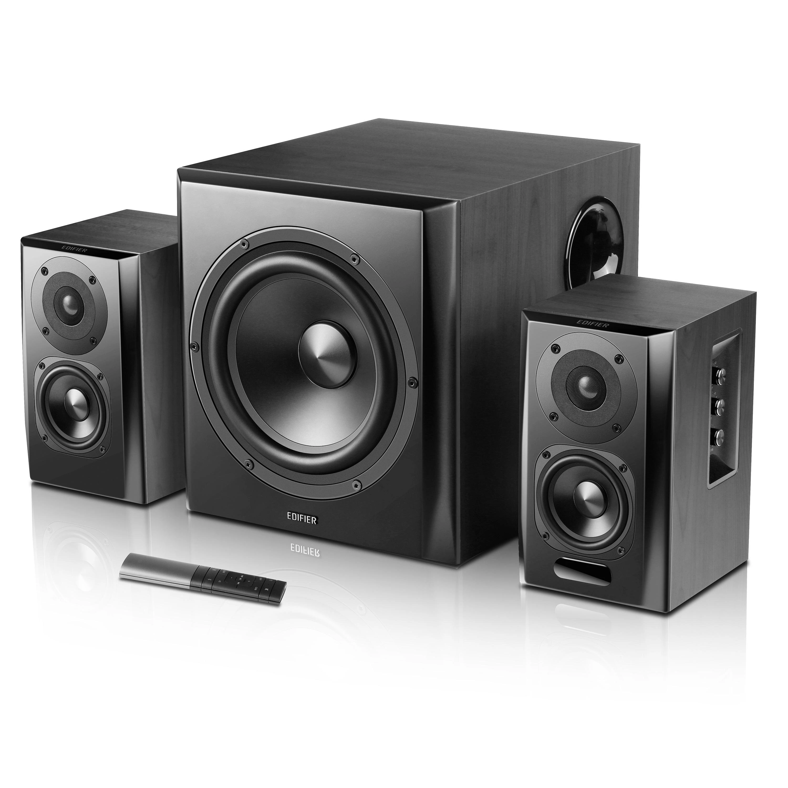 Aktyvi HiFi kolonėlių sistema Edifier S351DB, 2.1, 8" subwooferis, 150W RMS, Bluetooth aptX, optinė / koaksialinė / RCA, nuotolinio valdymo pultas, juoda