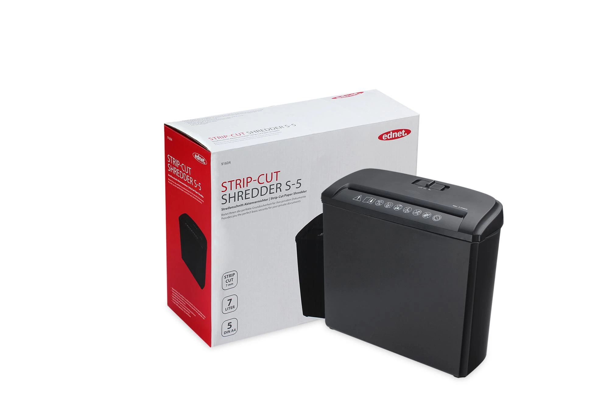 Ednet Popieriaus Smulkintuvas S5 be CD/DVD/kreditinės kortelės lizdo, Pjūvio dydis: 8 mm, pjovimo talpa: 5 lapai, Dėžės talpa: 7 litrai 91604