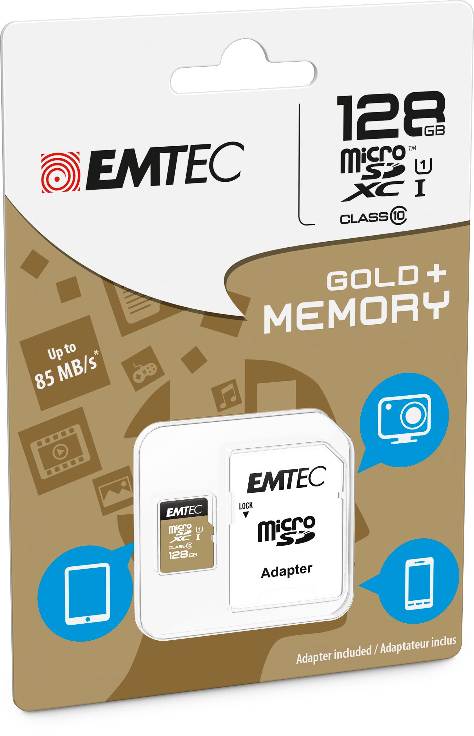 Atminties kortelė Karta Emtec Elite Gold Micro SDXC 128 GB 10 klasės UHS-I/U1 (ECMSDM128GXC10GP)
