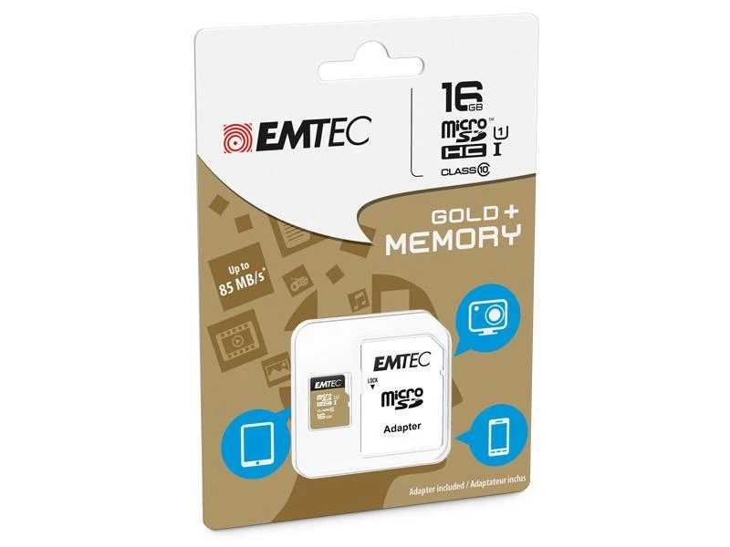 Atminties kortelė Karta Emtec Elite Gold Micro SDHC 16 GB 10 klasės UHS-I/U1 (ECMSDM16GHC10GP)