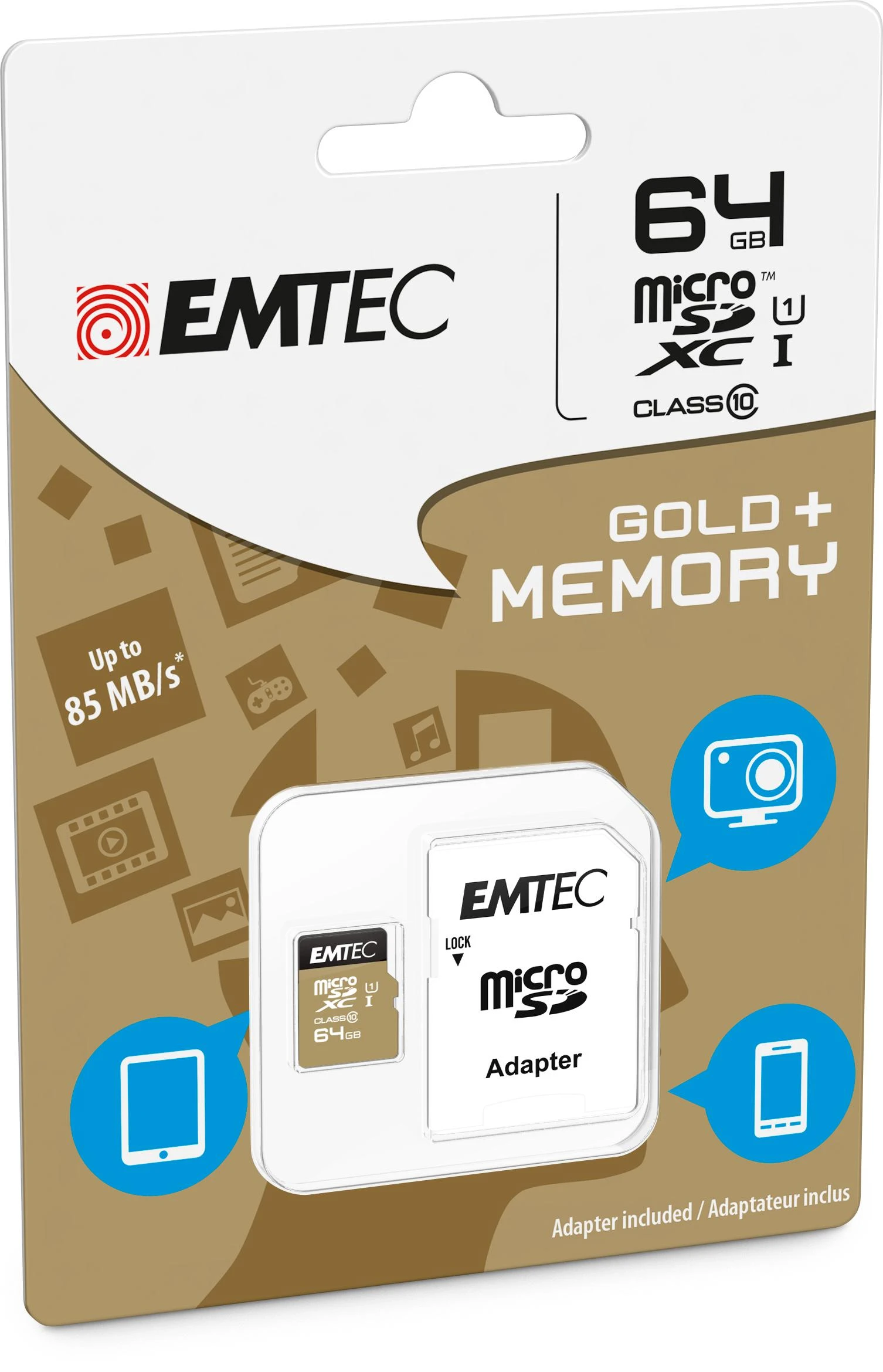 Emtec Gold+ 64GB atminties kortelės pakuotė su adapteriu