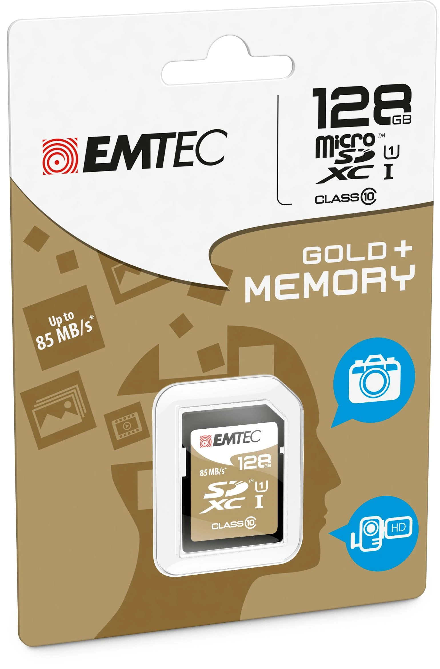 EMTEC 128GB microSDXC atminties kortelė pakuotėje
