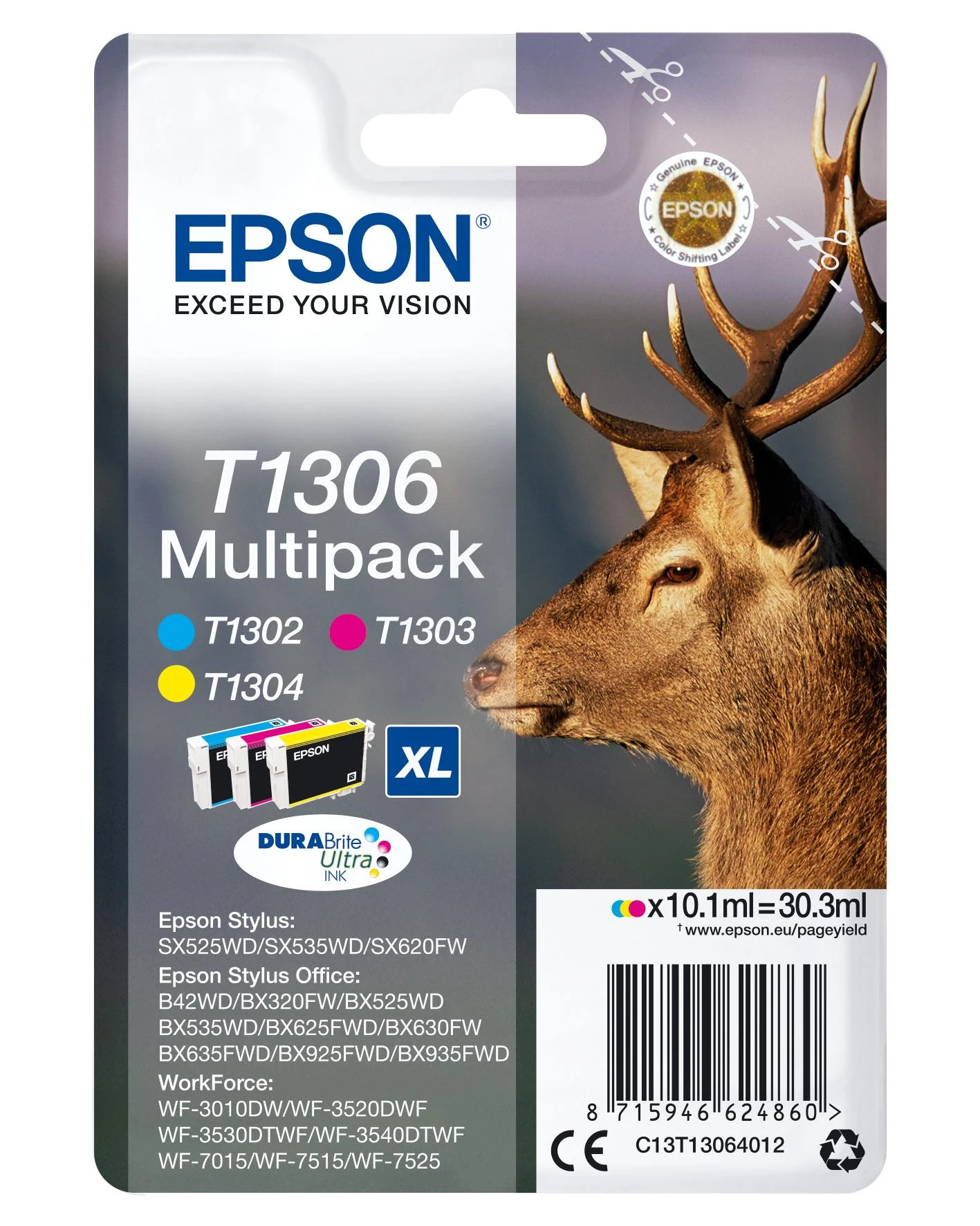 Epson rašalo T1306 rašalo CMY rinkinys (T1302 + T1303 + T1304) (C13T13064012)