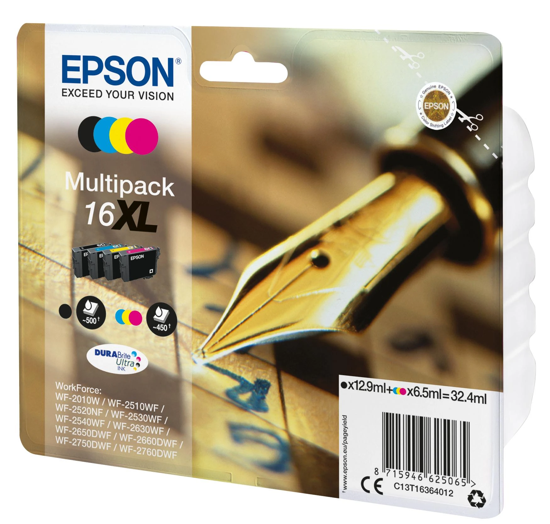 Epson 16XL Multipack Ink Cartridge, Juodas, žalsvai mėlyna, rausvai raudona, geltona