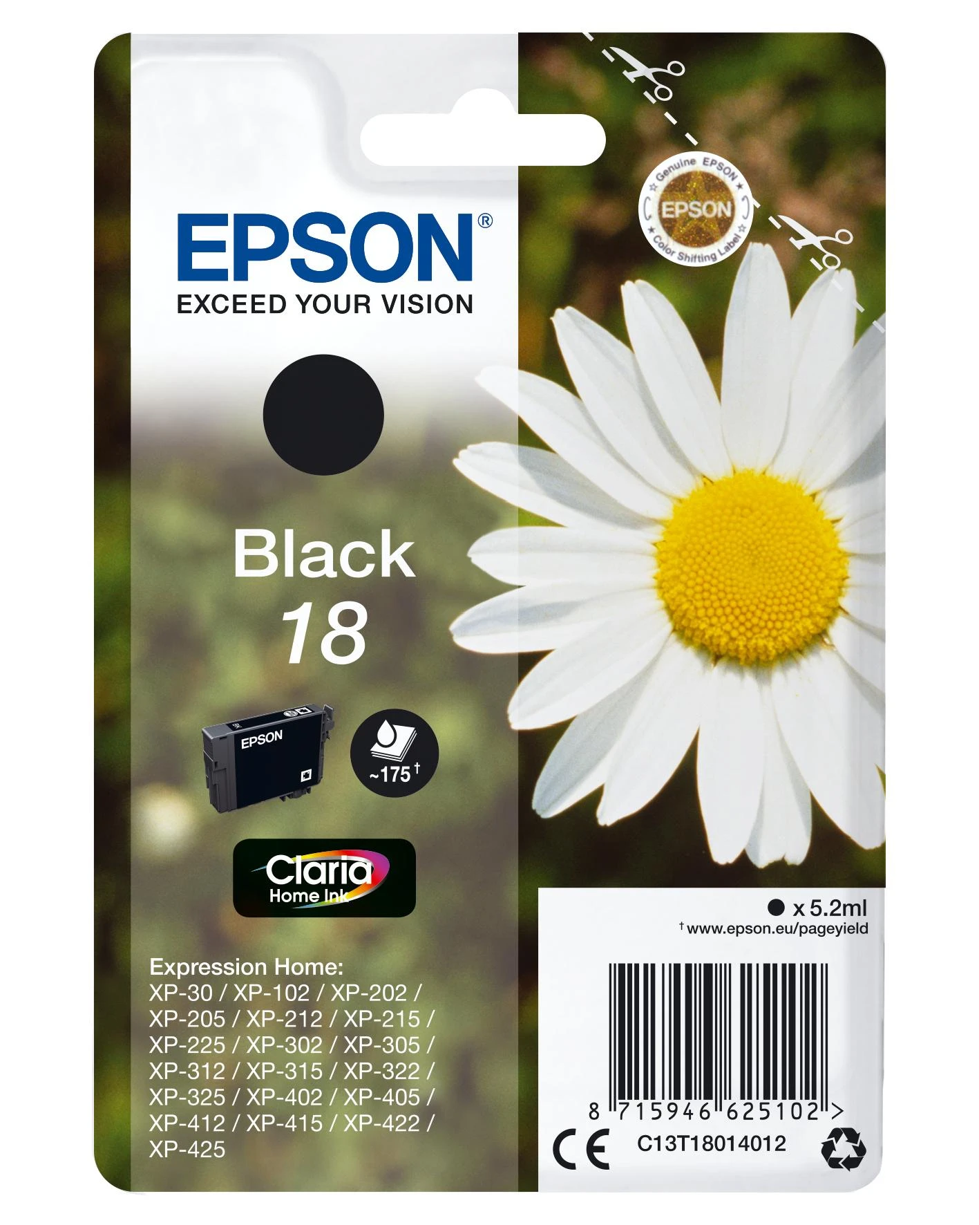 Epson 18 BK Ink cartridge, Juodas