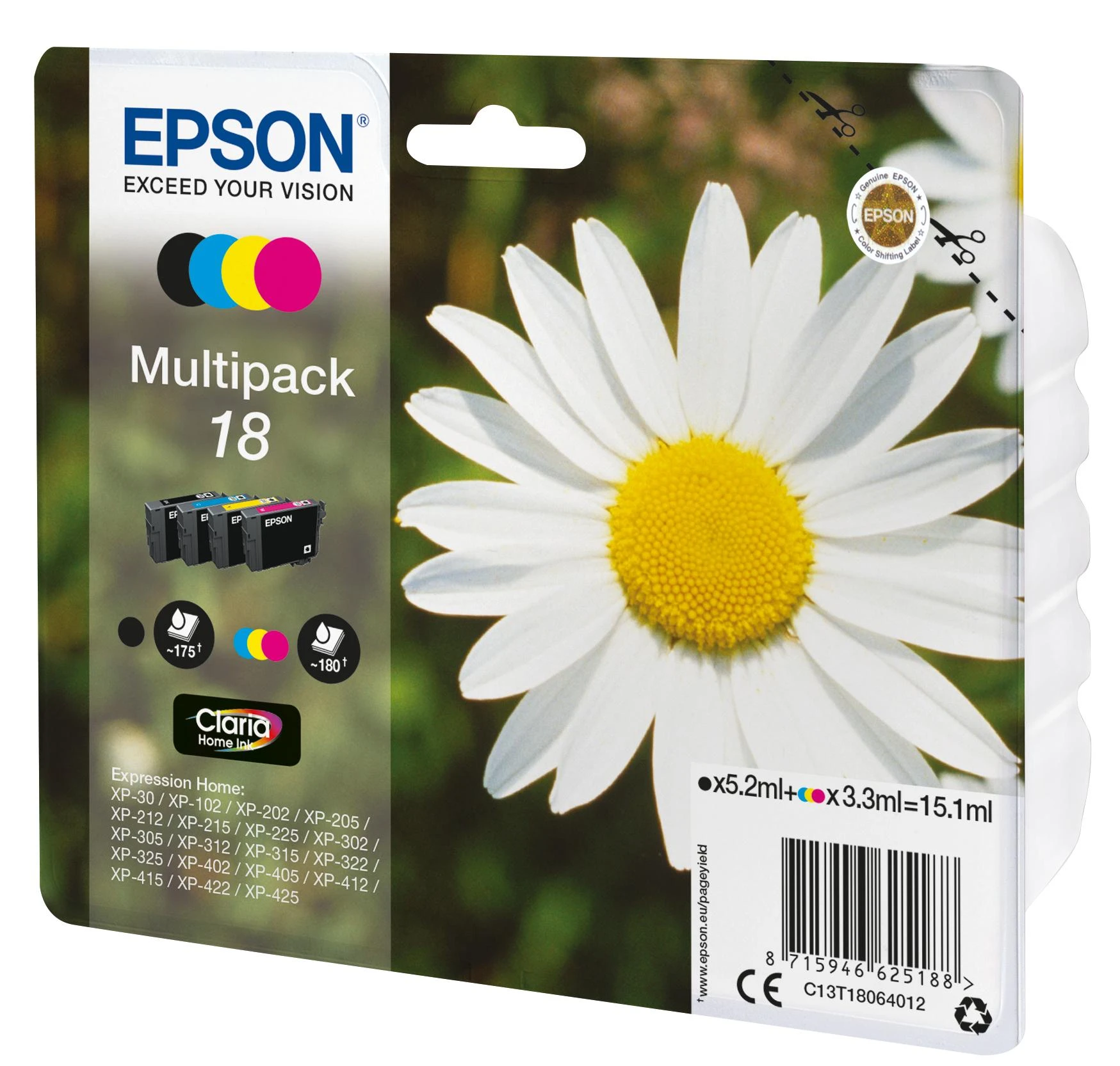 Epson 18 Multipack Ink cartridge, Juodas, žalsvai mėlyna, purpurinė, geltona