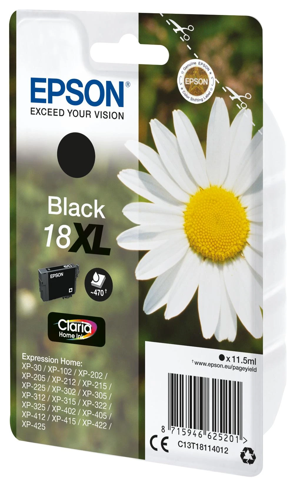 Epson originali rašalo lizdinė plokštelė T181140, 18XL, juoda, 11,5 ml (C13T18114022)