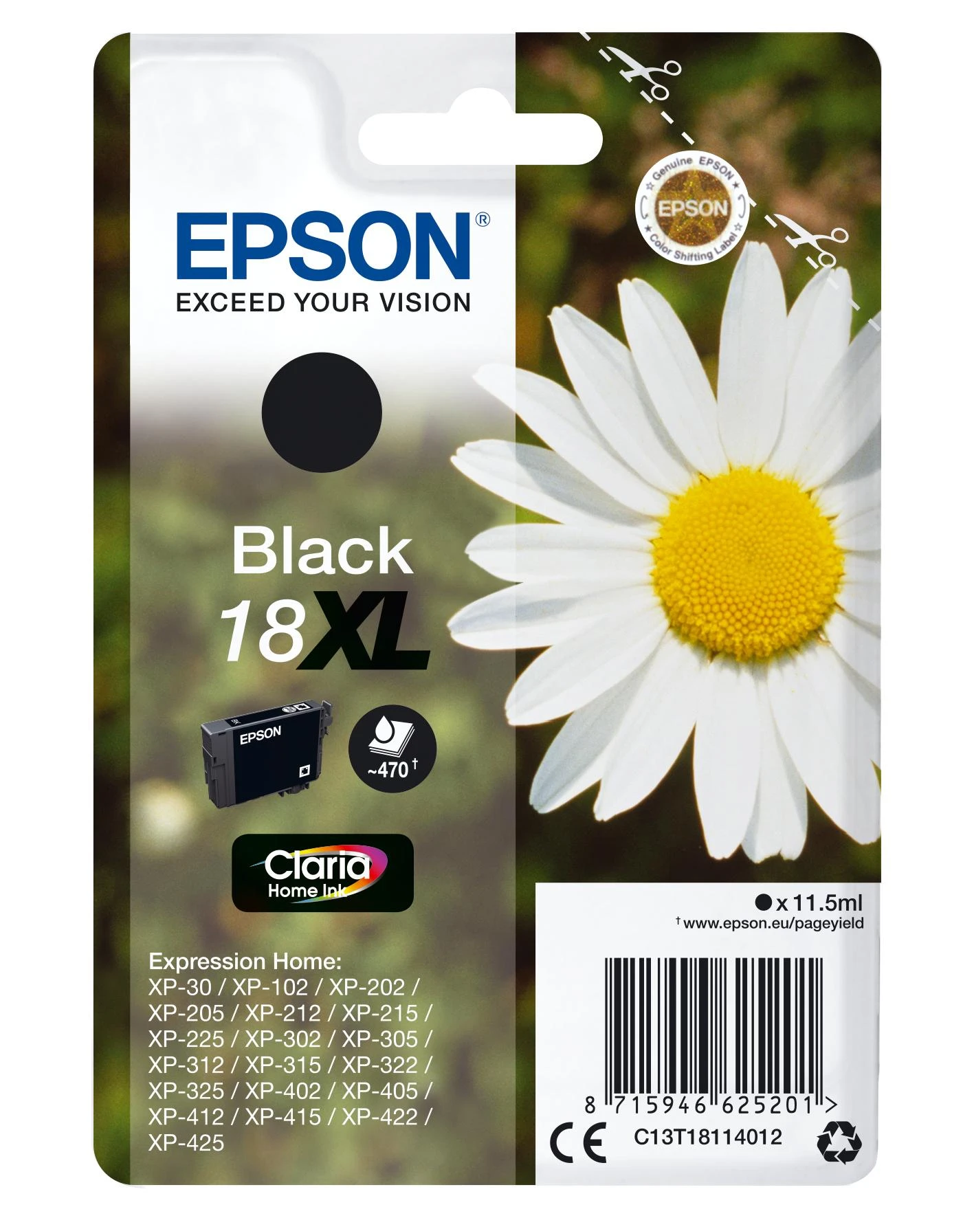 Epson originali rašalo lizdinė plokštelė T181140, 18XL, juoda, 11,5 ml (C13T18114022)