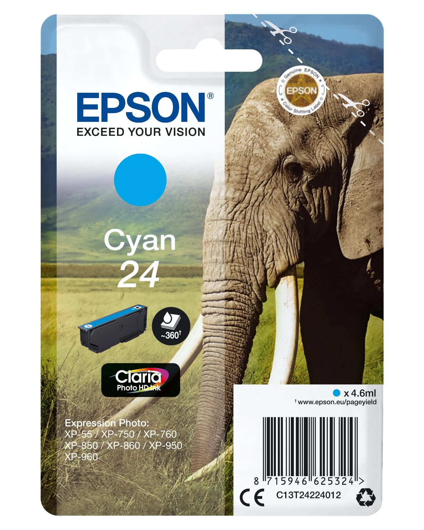 Epson rašalo kasetė žalsvai mėlyna Claria Photo HD T 242 T 2422
