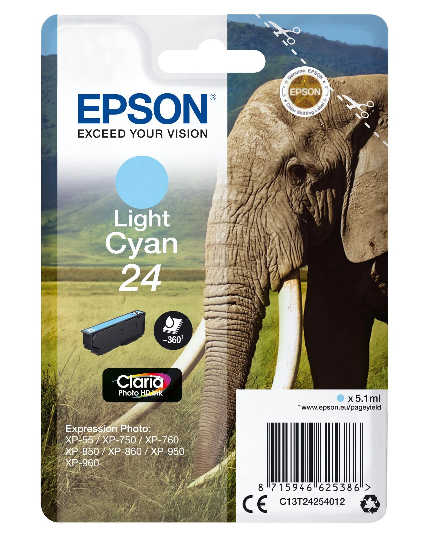 Epson rašalo kasetė šviesiai žalsvai mėlyna Claria Photo HD T 242 T 2425