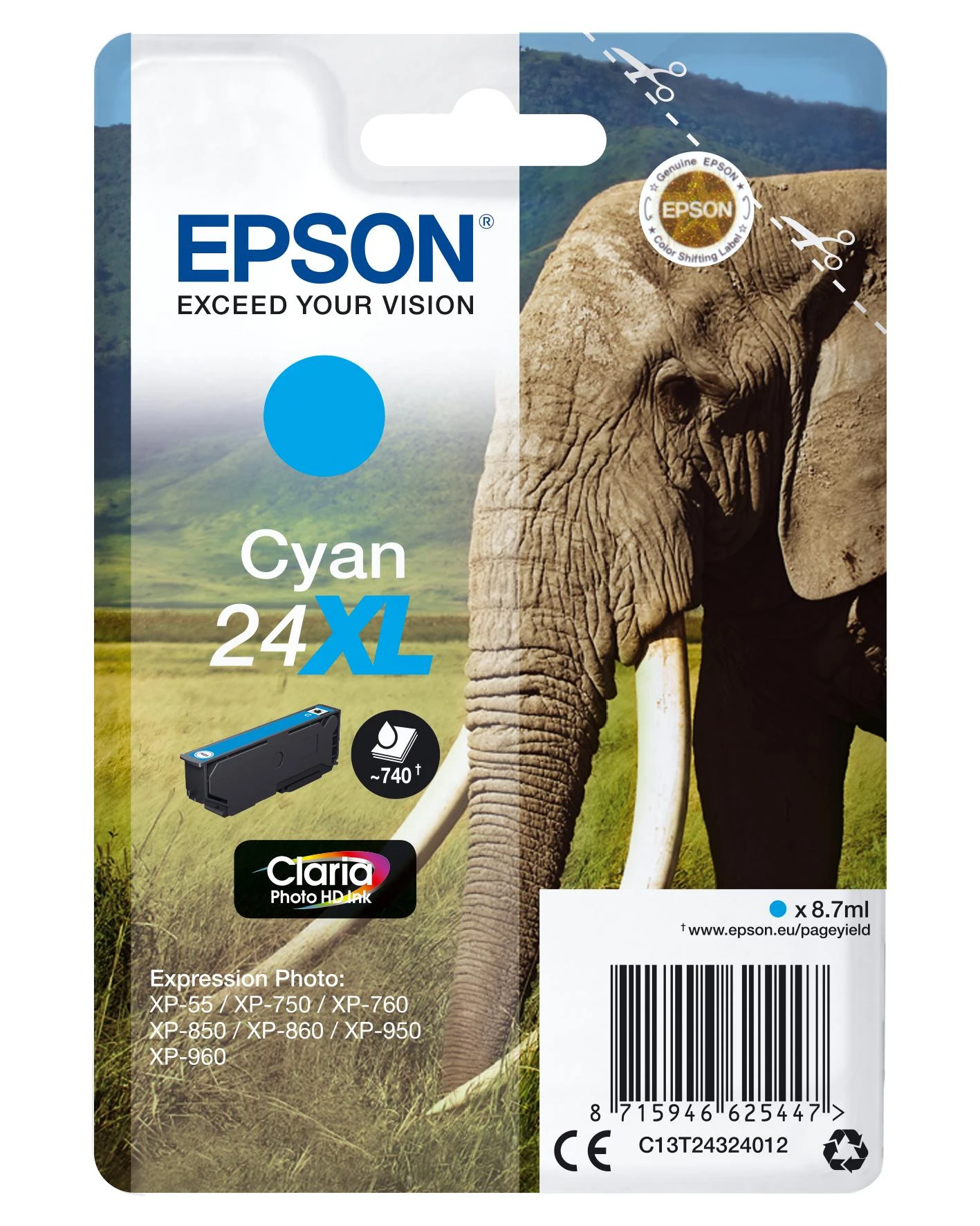 Epson 24XL Claria Photo HD rašalo kasetė XL, žydra