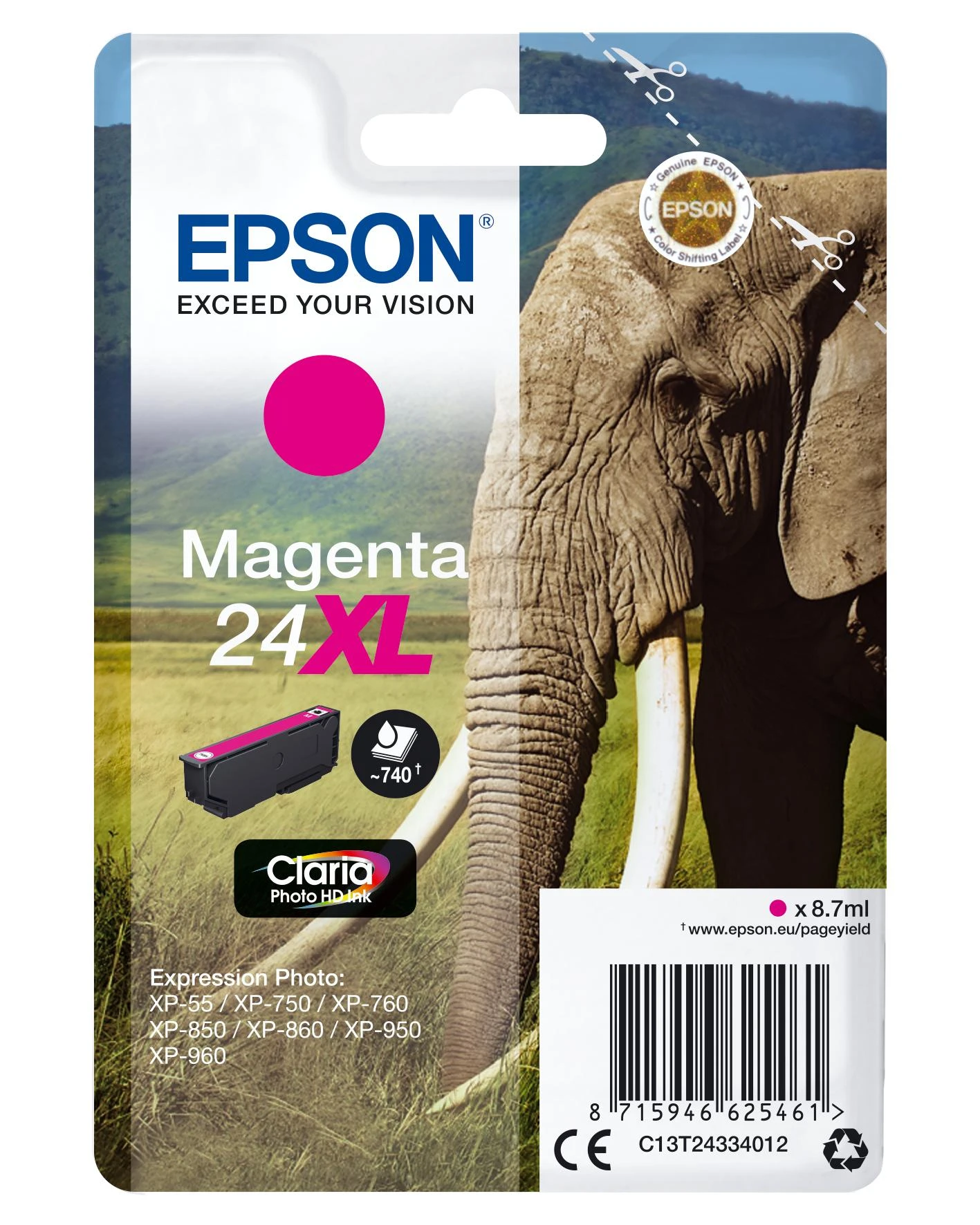 „Epson Claria Photo HD“ rausvai raudona rašalo kasetė, 24XL, rausvai raudona