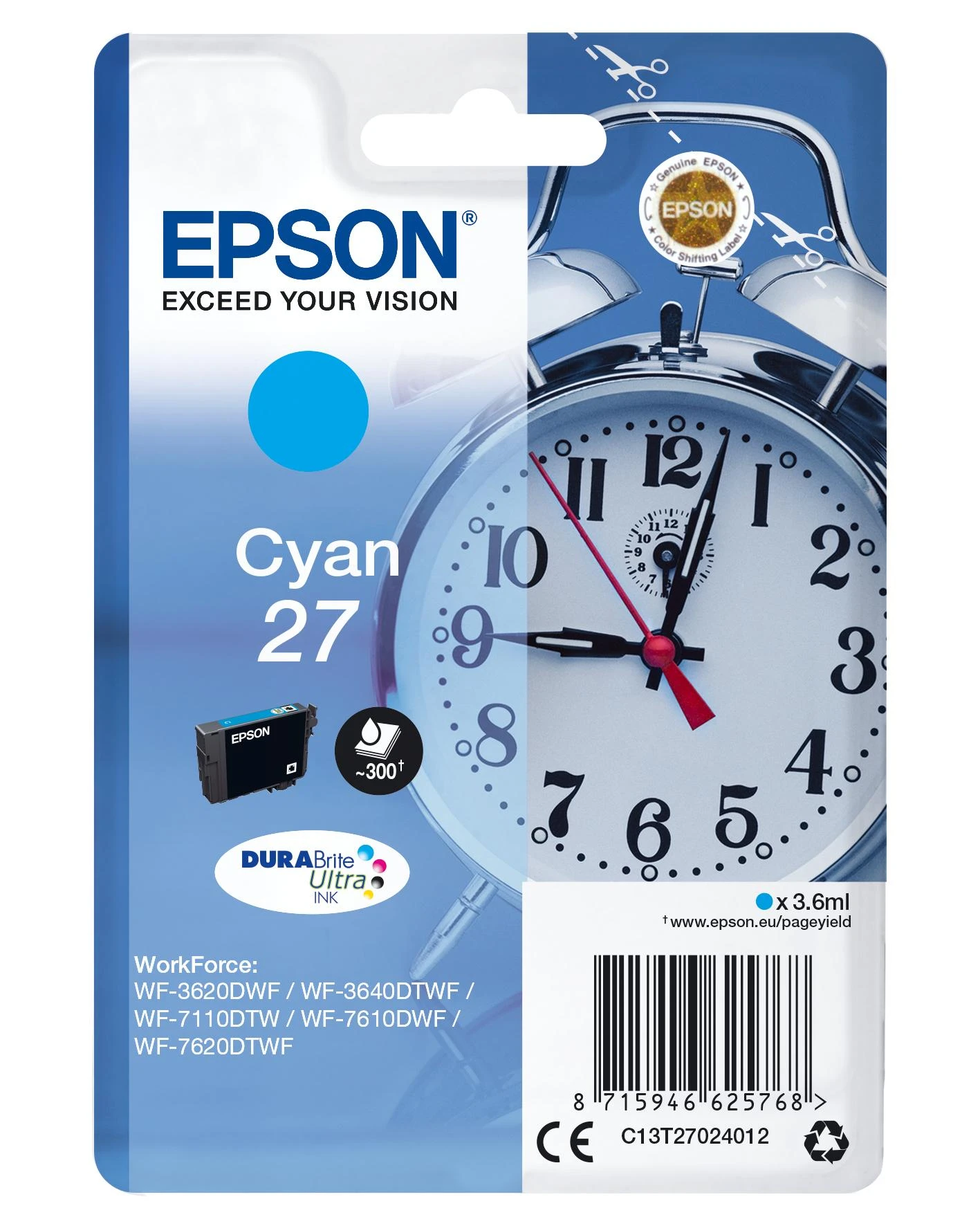 Epson 27 rašalo kasetė, žalsvai mėlyna