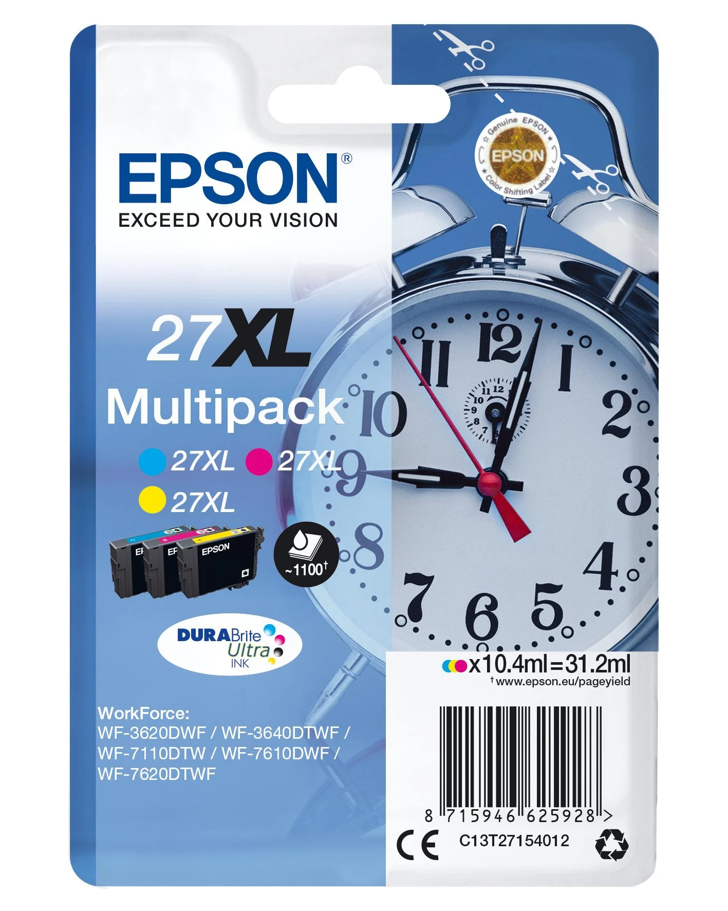 Žadintuvas Multipack Epson T2715 C/M/Y 3-color 27XL DURABrite | 31,2 ml