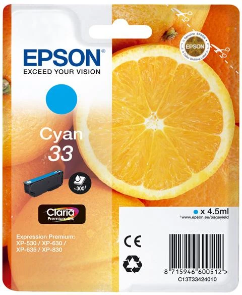 Epson rašalo kasetė žalsvai mėlyna Claria Premium 33 T 3342