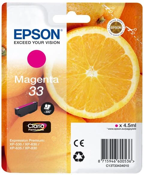 Epson Oranges C13T33434012 rašalo kasetė Originalus Rausvai raudona 1 vnt